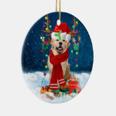Golden Retriever Dog in Snow mit Weihnachtsgeschen Keramik Ornament (Rechts)