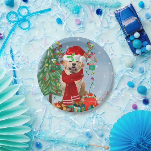 Golden Retriever Dog in Snow mit Weihnachtsgeschen Pappteller (Party)