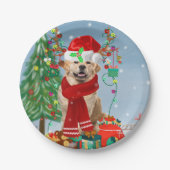 Golden Retriever Dog in Snow mit Weihnachtsgeschen Pappteller (Vorderseite)