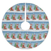 Golden Retriever Dog in Snow mit Weihnachtsgeschen Polyester Weihnachtsbaumdecke (Vorderseite)