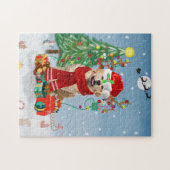 Golden Retriever Dog in Snow mit Weihnachtsgeschen Puzzle (Horizontal)