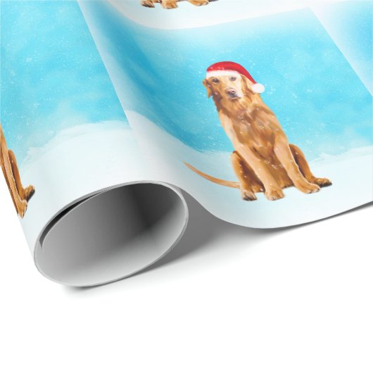 Golden Retriever Dog in Snow mit Weihnachtshut Geschenkpapier (Rolleneckpunkt)