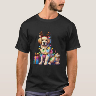 Golden Retriever Dog Lover Rentier Antlers Christ T-Shirt