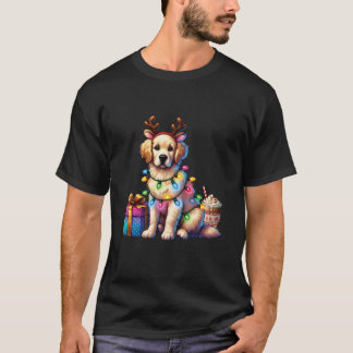 Golden Retriever Dog Lover Rentier Antlers Christ T-Shirt