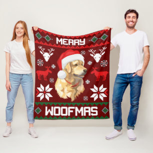 Golden Retriever Dog Merry Woofmas Weihnachtsschwe Fleecedecke