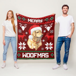 Golden Retriever Dog Merry Woofmas Weihnachtsschwe Fleecedecke