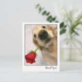 Golden Retriever Dog mit Rote Rose Danke Postkarte (Stehend Vorderseite)