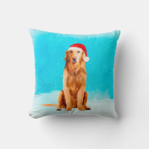 Golden Retriever Dog mit Weihnachtshut Kissen