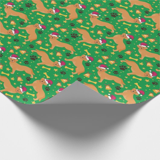 Golden Retriever Dog mit Weihnachtsmannmütze Weihn Geschenkpapier (Ecke)
