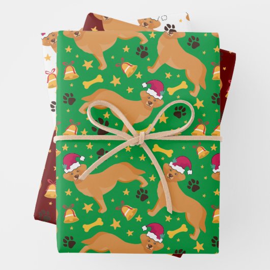 Golden Retriever Dog mit Weihnachtsmannmütze Weihn Geschenkpapier Set (Beispiel)