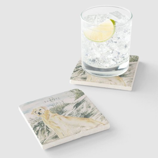 Golden Retriever Dog Monogramm Steinuntersetzer (Seitenansicht)