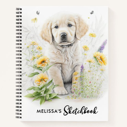 Golden Retriever Dog Niedliche Welpe Blume Wasserf Notizblock (Vorderseite)