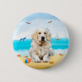 Golden Retriever Dog on Beach Button (Vorderseite)