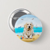 Golden Retriever Dog on Beach Button (Vorne & Hinten)
