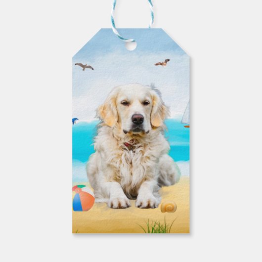 Golden Retriever Dog on Beach Geschenkanhänger (Rückseite)