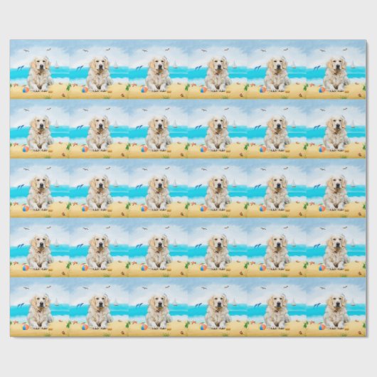 Golden Retriever Dog on Beach Geschenkpapier (Flach)