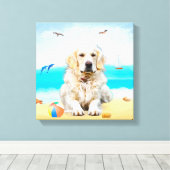 Golden Retriever Dog on Beach Leinwanddruck (Insitu (Holzboden))