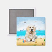 Golden Retriever Dog on Beach Magnet (Vorderseite/Rückseite)