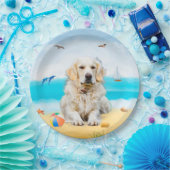Golden Retriever Dog on Beach Pappteller (Party)