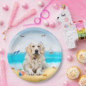 Golden Retriever Dog on Beach Pappteller (Party)