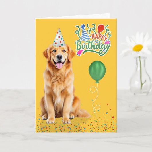 Golden Retriever Dog Party Hat Yellow Birthday Karte (Kleine Pflanze)