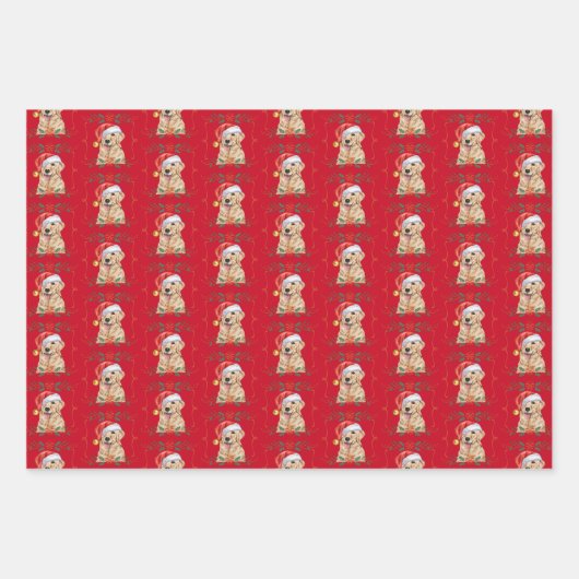 Golden Retriever Dog Pattern Weihnachten Geschenkpapier Set (Vorderseite 2)
