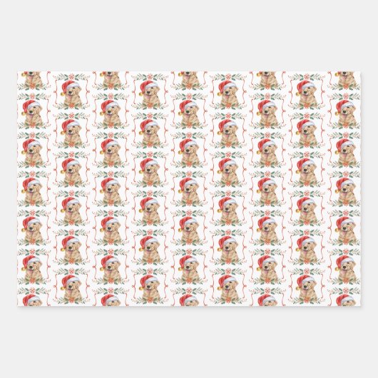Golden Retriever Dog Pattern Weihnachten Geschenkpapier Set (Vorderseite)