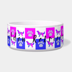 Golden Retriever Dog & Paw Hot Pink & Blue Pet Bow Napf