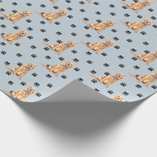 Golden Retriever Dog Paw Print Patches auf Silver Geschenkpapier (Ecke)