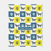 Golden Retriever Dog & Paw Print Yellow Grid Fleecedecke (Vorderseite)