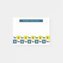 Golden Retriever Dog & Paw Yellow & Blue Grid Post-it Klebezettel