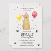 Golden Retriever Dog Pawty Welpe Geburtstag Rosa Einladung (Vorderseite)