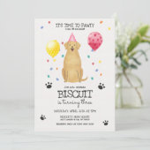 Golden Retriever Dog Pawty Welpe Geburtstag Rosa Einladung (Stehend Vorderseite)