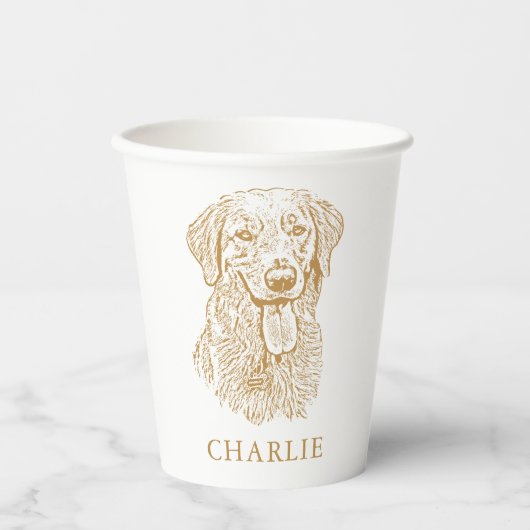 Golden Retriever Dog Personalisierte Hand Zeichnen Pappbecher (Vorderseite)
