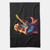 Golden Retriever dog Playing Electric Guitar Rock  Geschirrtuch (Vertikal)