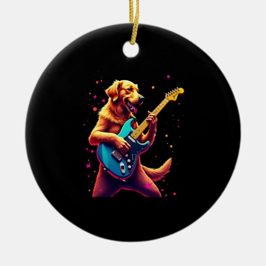 Golden Retriever dog Playing Electric Guitar Rock Keramik Ornament (Vorne)