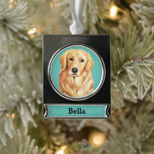 Golden Retriever Dog Portrait Personalisiert Banner-Ornament Silber