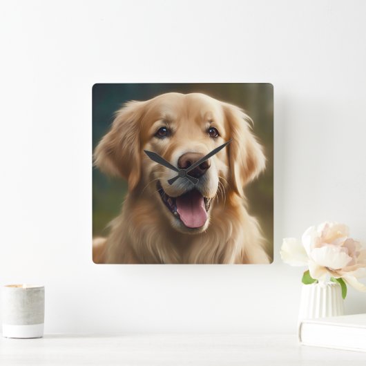 Golden Retriever Dog Portrait Quadratische Wanduhr (Zuhause)