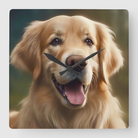 Golden Retriever Dog Portrait Quadratische Wanduhr (Vorderseite)