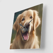Golden Retriever Dog Portrait Quadratische Wanduhr (Winkel)