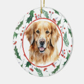 Golden Retriever Dog Red Berry Holly Border Keramik Ornament (Links)