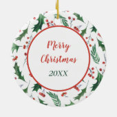 Golden Retriever Dog Red Berry Holly Border Keramik Ornament (Hinten)