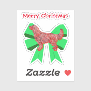 Golden Retriever Dog Red & Green Bow Weihnachten Aufkleber
