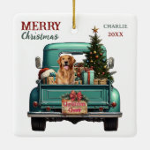 Golden Retriever Dog Retro LKW Weihnachten Keramikornament (Rückseite)