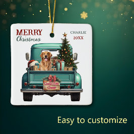 Golden Retriever Dog Retro LKW Weihnachten Keramikornament