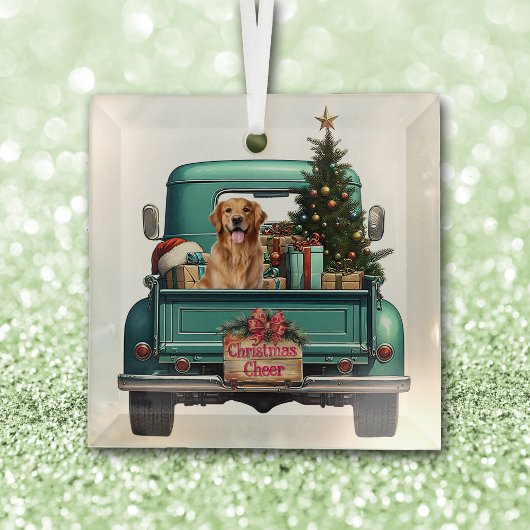 Golden Retriever Dog Retro LKW Weihnachten Ornament Aus Glas