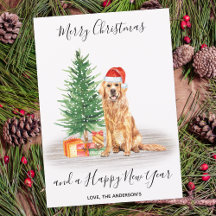 Golden Retriever Dog Santa Tree Frohe Weihnachten