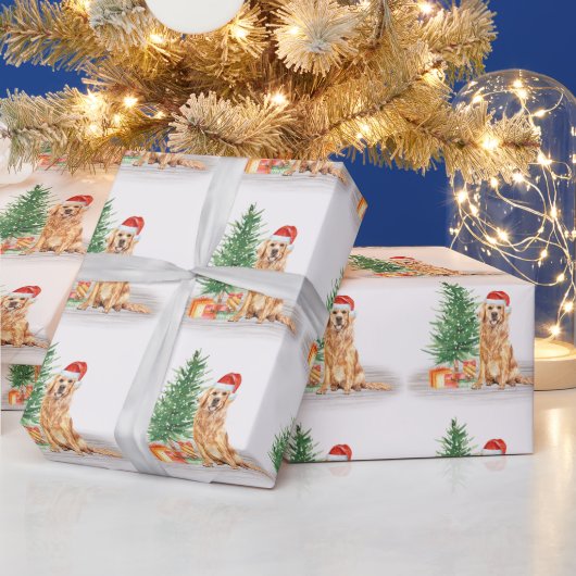 Golden Retriever Dog Santa Tree Frohe Weihnachten Geschenkpapier (Feiertage)