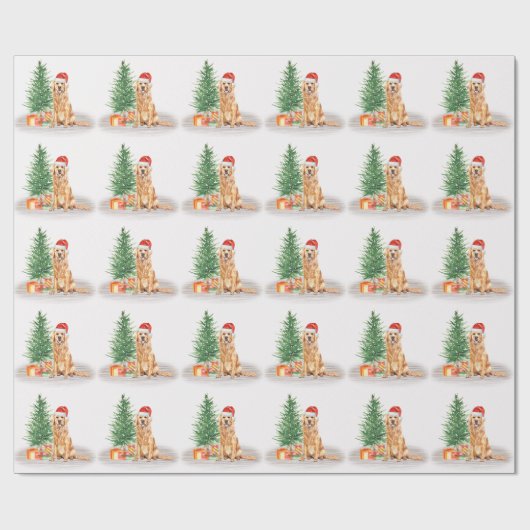 Golden Retriever Dog Santa Tree Frohe Weihnachten Geschenkpapier (Flach)