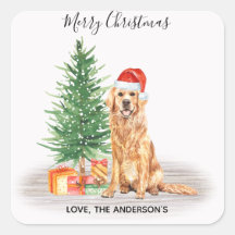 Golden Retriever Dog Santa Tree Frohe Weihnachten